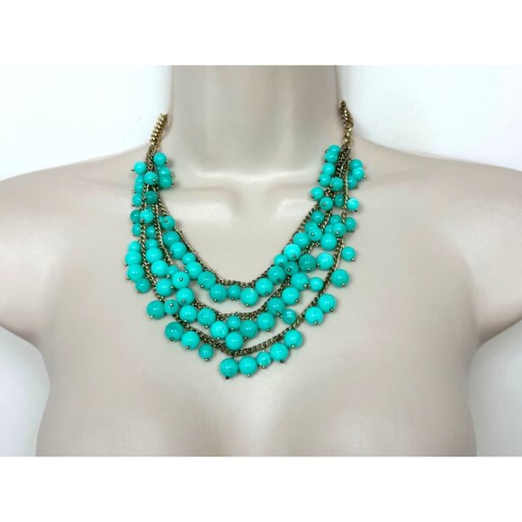 TURQUOISE TEAL BEADED STATEMENT NECKLACE Jewelry‎ Boho Cottagecore Peasant Gypsy - Picture 1 of 2